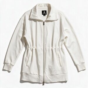 Converse Cinched Waist Full Zip Jacket Off White Small Chuck Taylor Logo